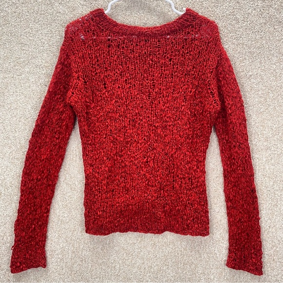 Imperfect y2k 100% silk top large crochet style crinkle red baddie going out top - Picture 3 of 17